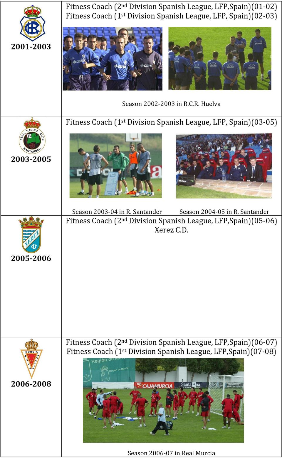 Santander Season 2004-05 in R. Santander Fitness Coach (2 nd Di