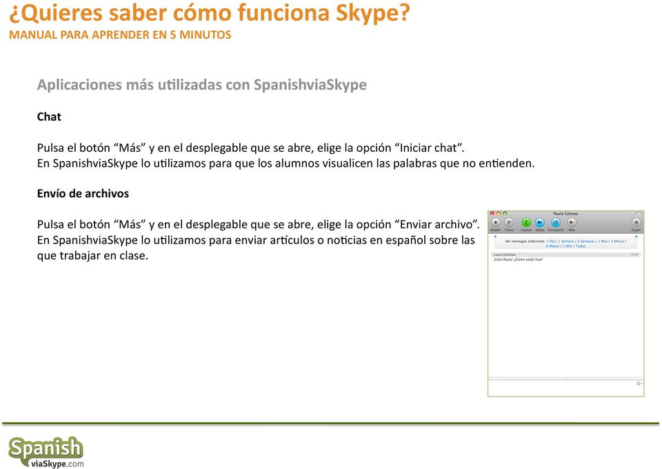 En SpanishviaSkype lo u2lizamos para que los alumnos visualicen las palabras que no en2enden.