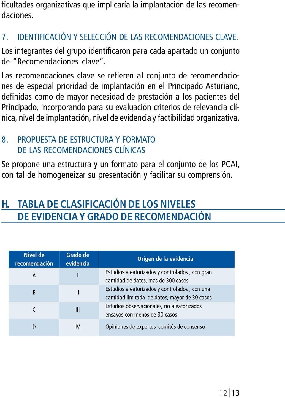 Las recomendaciones clave se refieren al conjunto de recomendaciones de especial prioridad de implantación en el Principado Asturiano, definidas como de mayor necesidad de prestación a los pacientes