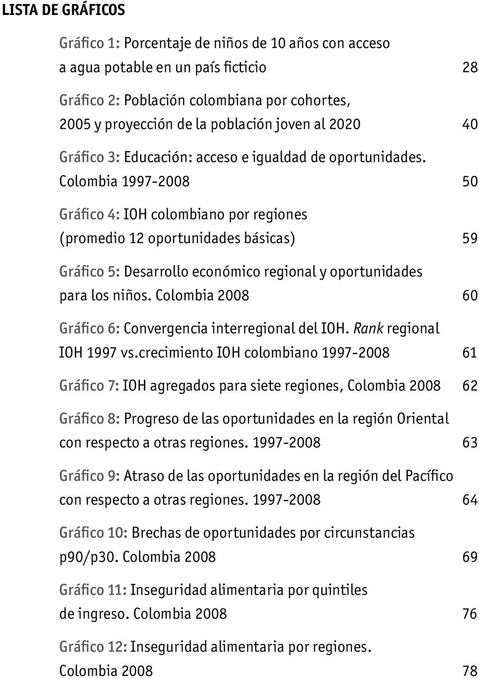 Colombia 1997-2008 50 Gráfico 4: IOH colombiano por regiones (promedio 12 oportunidades básicas) 59 Gráfico 5: Desarrollo económico regional y oportunidades para los niños.