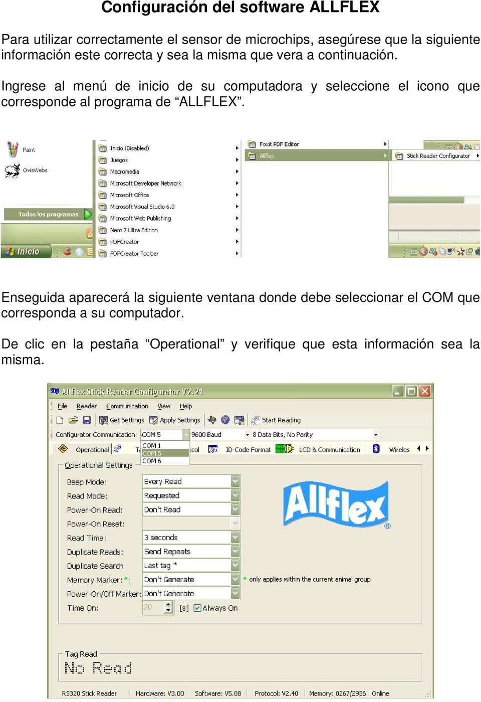 Ingrese al menú de inicio de su computadora y seleccione el icono que corresponde al programa de ALLFLEX.