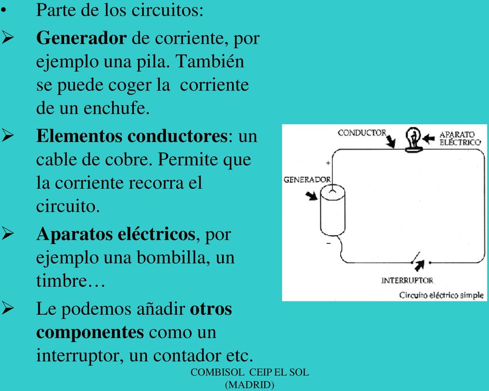 Elementos conductores: un cable de cobre.