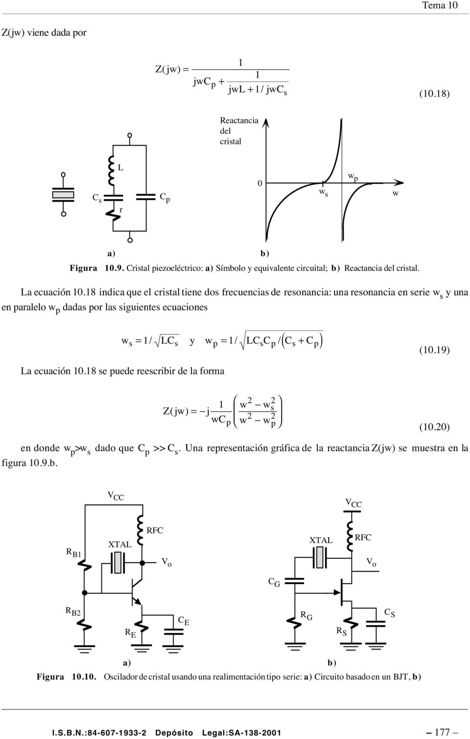8 indica que el crisal iene dos frecuencias de resonancia: una resonancia en serie w s y una en paralelo w p dadas por las siguienes ecuaciones ( ) ws = / Ly s wp = / L s p/ s + p (0.