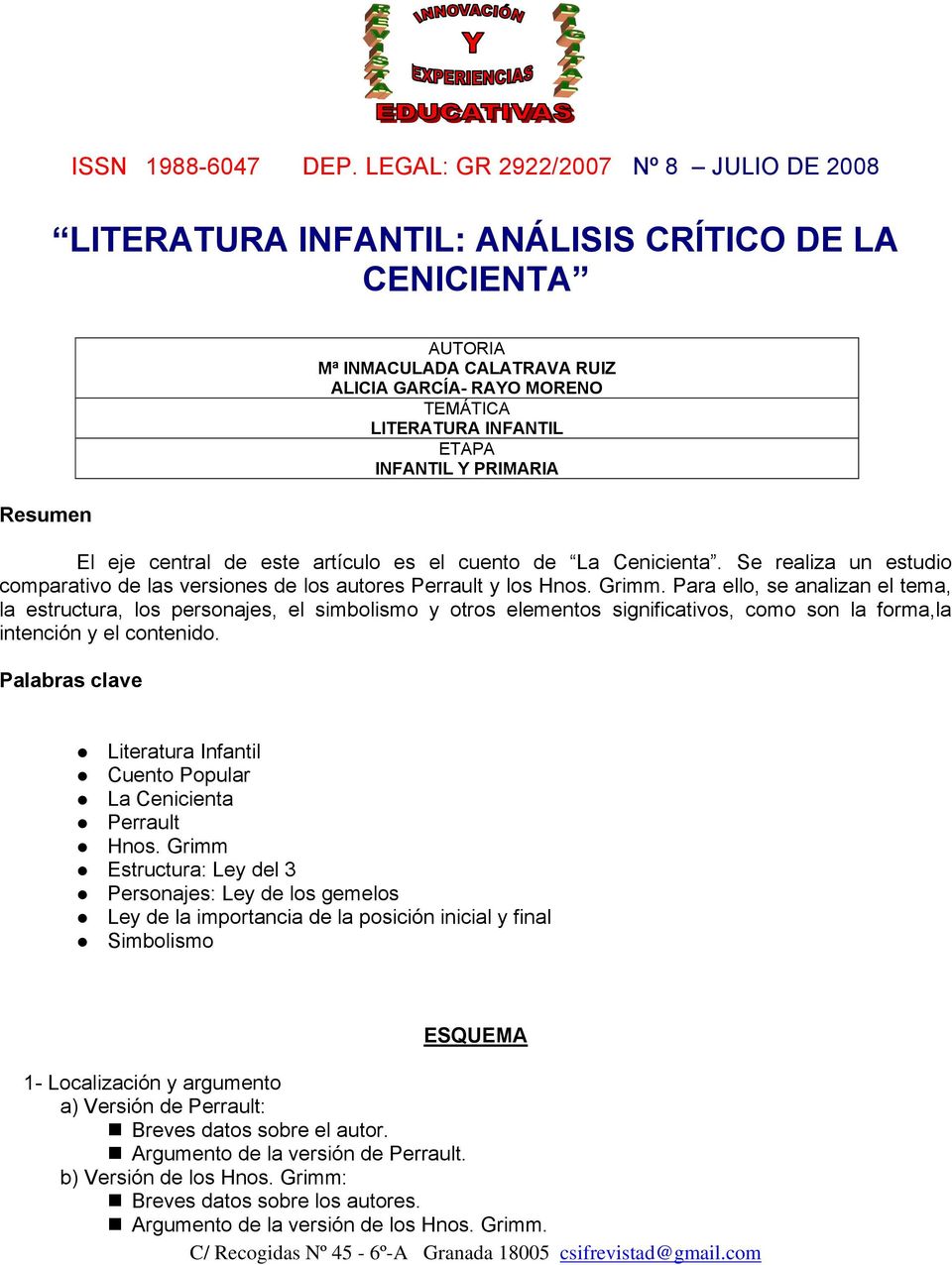 LITERATURA INFANTIL: ANÁLISIS CRÍTICO DE LA CENICIENTA - PDF Descargar libre