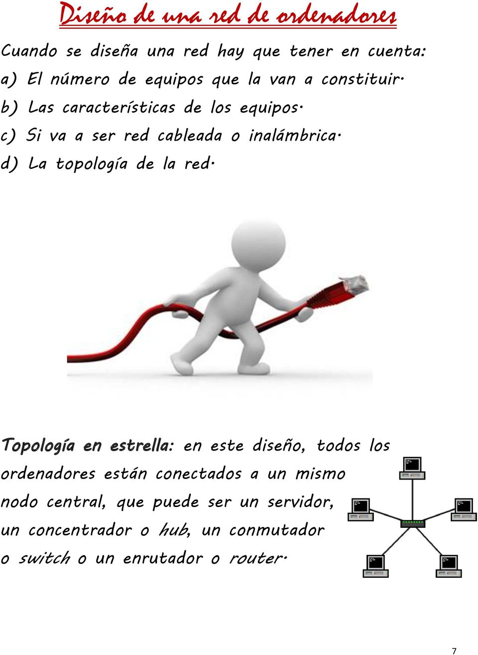 d) La topología de la red.