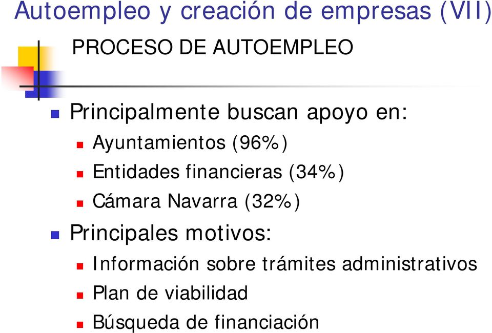 financieras (34%) Cámara Navarra (32%) Principales motivos: