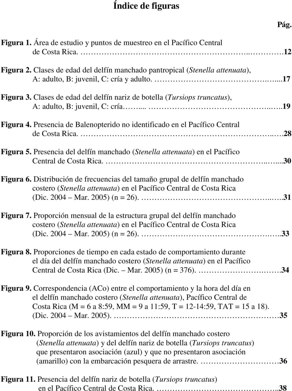 Clases de edad del delfín nariz de botella (Tursiops truncatus), A: adulto, B: juvenil, C: cría.......19 Figura 4. Presencia de Balenopterido no identificado en el Pacífico Central de Costa Rica.