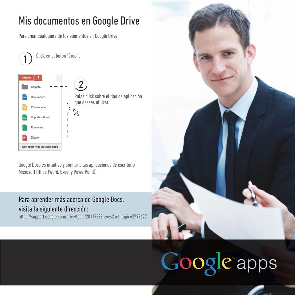 Google Docs es intuitivo y similar a las aplicaciones de escritorio Microsoft Office (Word, Excel y