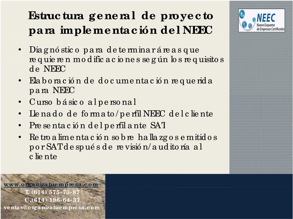 NEEC Curso básico al personal Llenado de formato/perfil NEEC del cliente Presentación del perfil