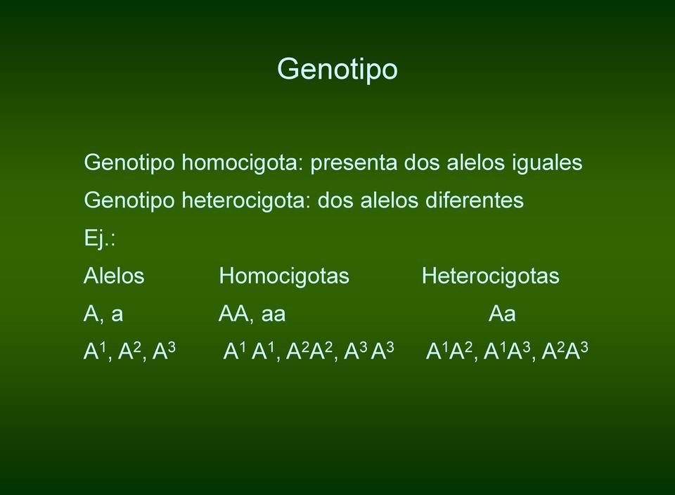 : Alelos Homocigotas Heterocigotas A, a AA, aa Aa A 1,