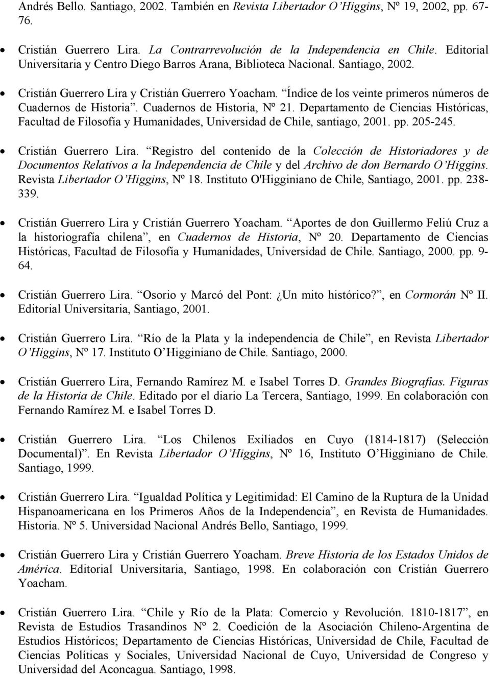Índice de los veinte primeros números de Cuadernos de Historia. Cuadernos de Historia, Nº 21.