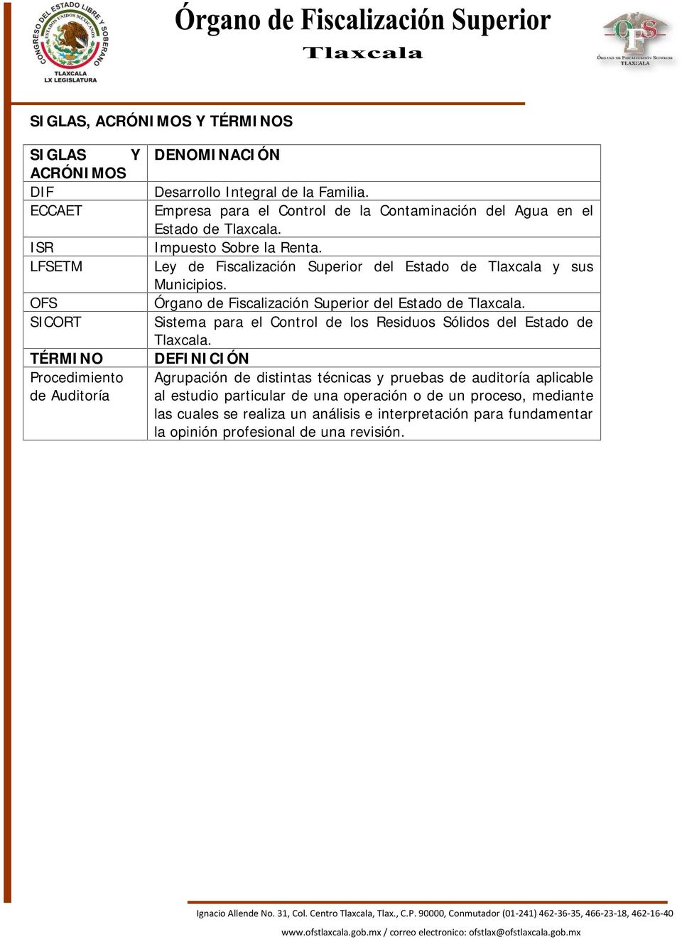 Órgano de Fiscalización Superior del Estado de Tlaxcala. Sistema para el Control de los Residuos Sólidos del Estado de Tlaxcala.