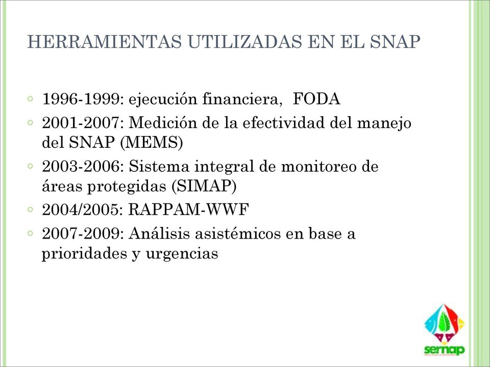 2003-2006: Sistema integral de monitoreo de áreas protegidas (SIMAP)