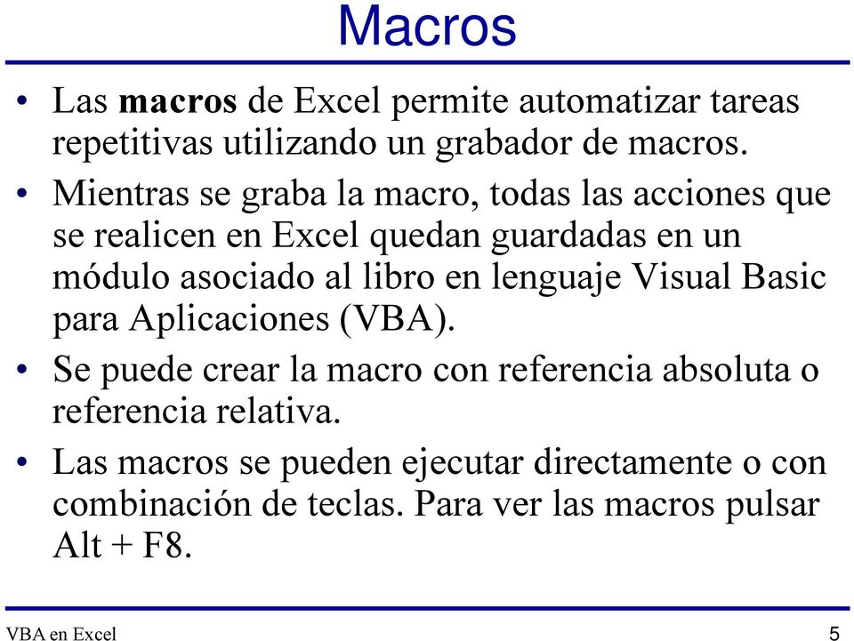 libro en lenguaje Visual Basic para Aplicaciones (VBA).