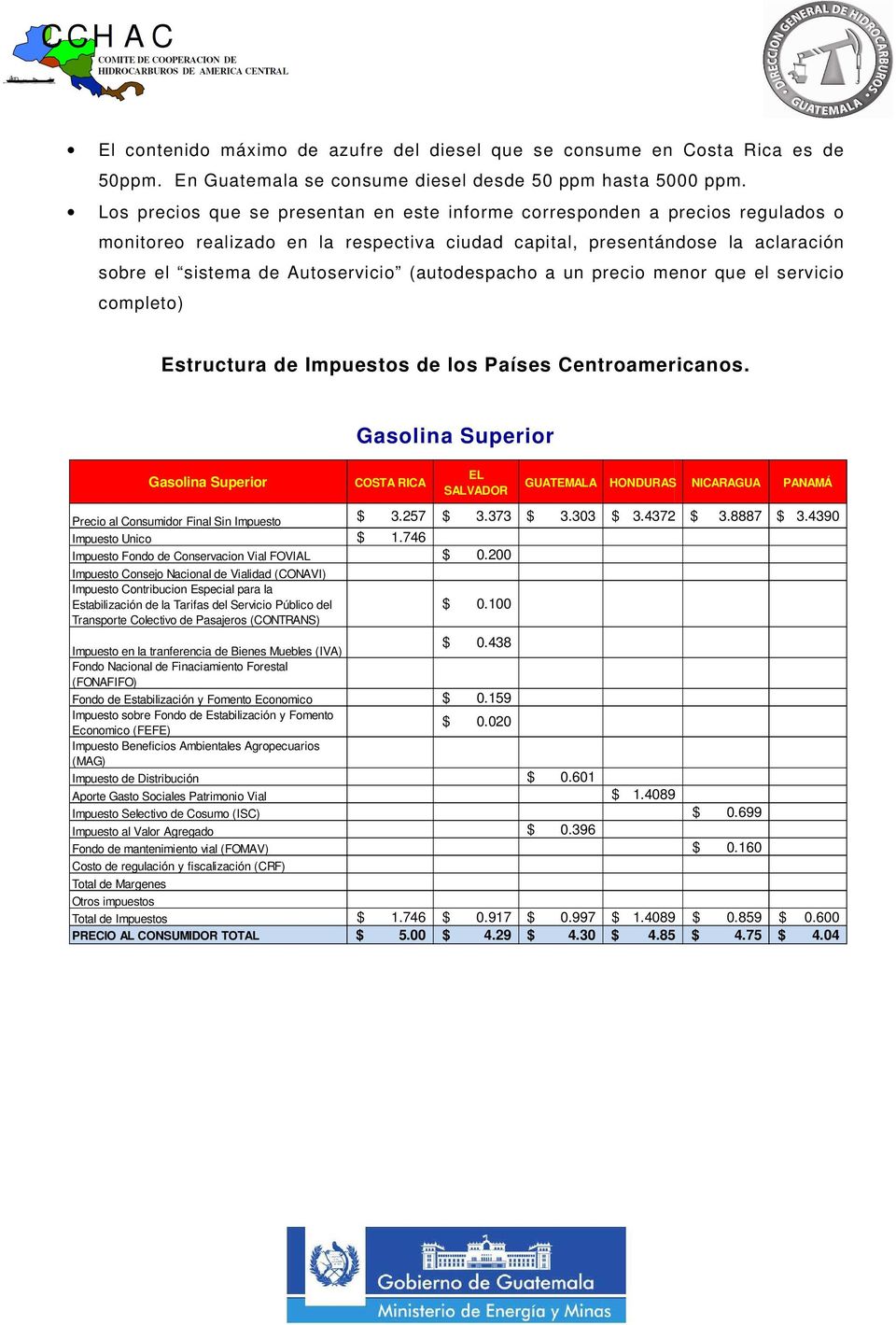 (autodespacho a un precio menor que el servicio completo) Estructura de Impuestos de los Países Centroamericanos.