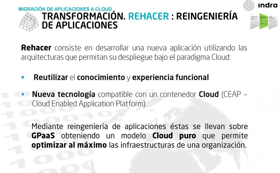 permitan su despliegue bajo el paradigma Cloud: Reutilizar el conocimiento y experiencia funcional Nueva tecnología compatible