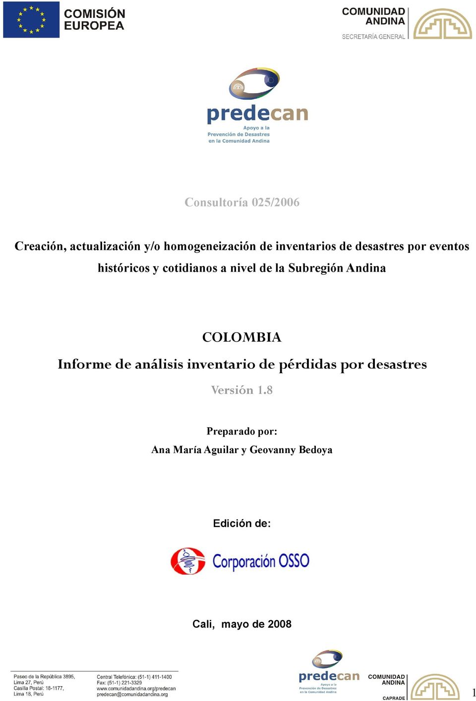 COLOMBIA Informe de análisis inventario de pérdidas por desastres Versión 1.