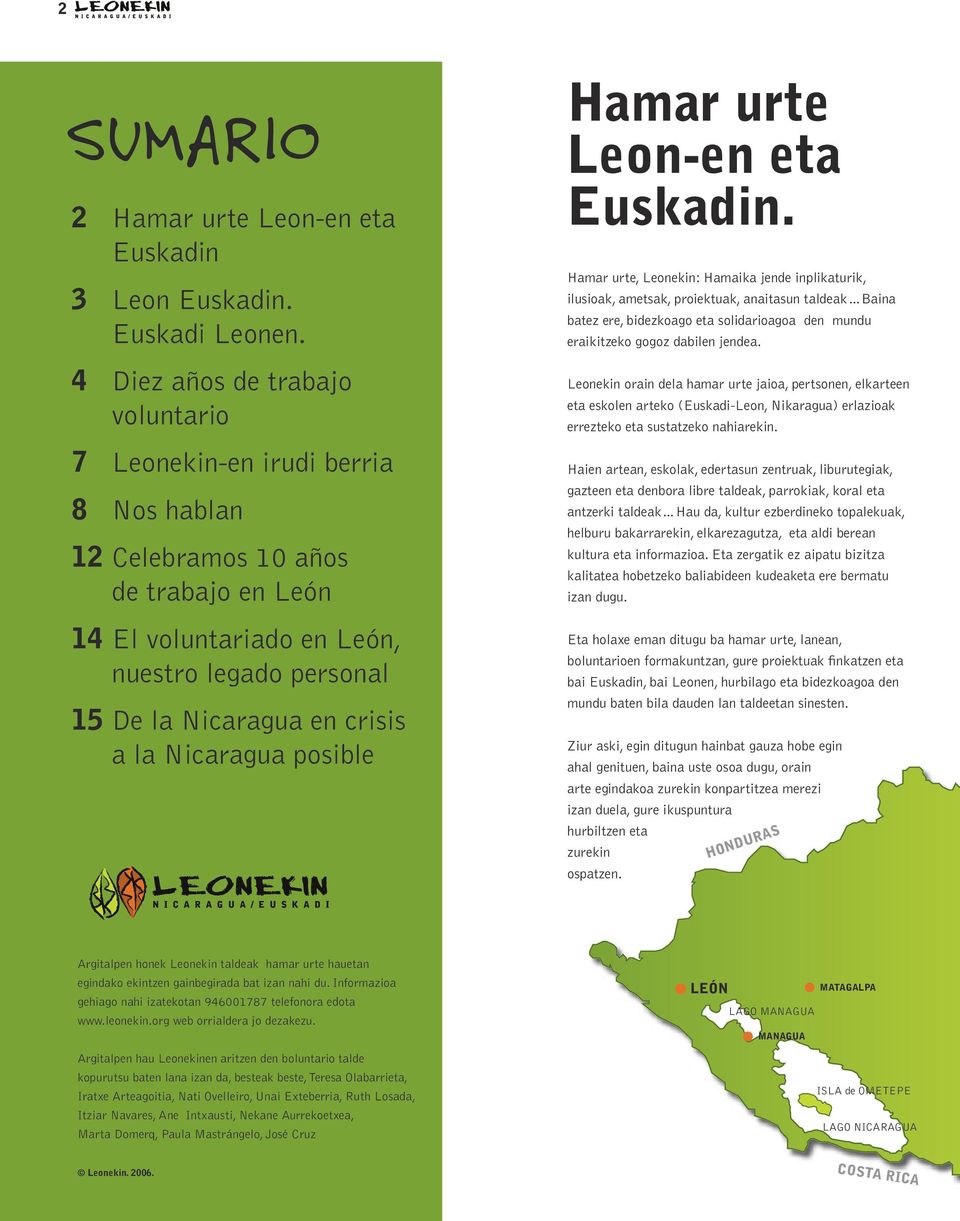 la Nicaragua posible Hamar urte Leon-en eta Euskadin.