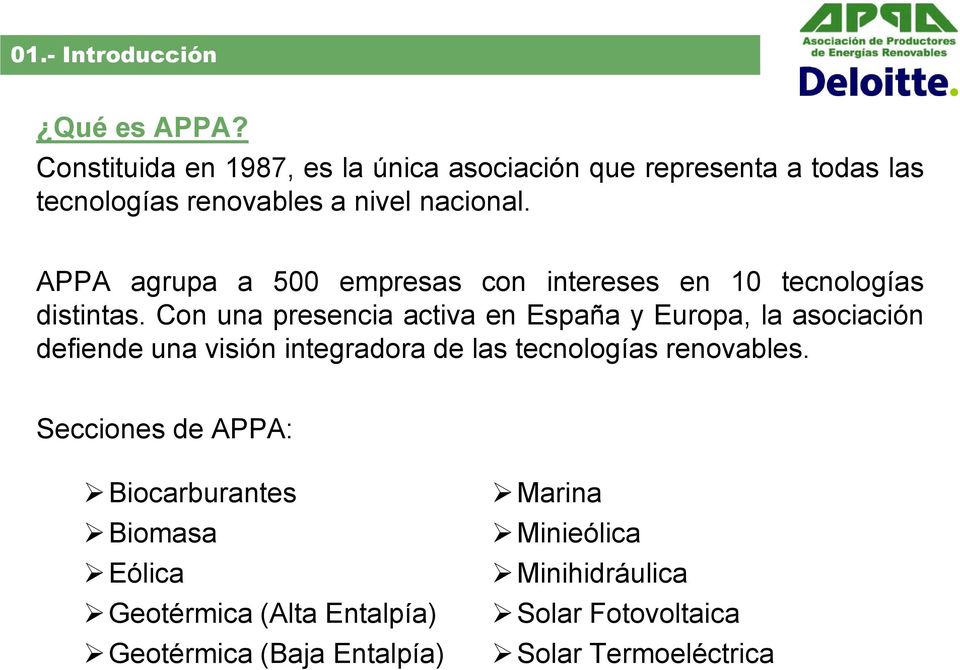 APPA agrupa a 500 empresas con intereses en 10 tecnologías distintas.