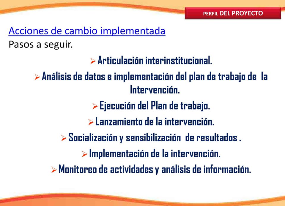 Análisis de datos e implementación del plan de trabajo de la Intervención.