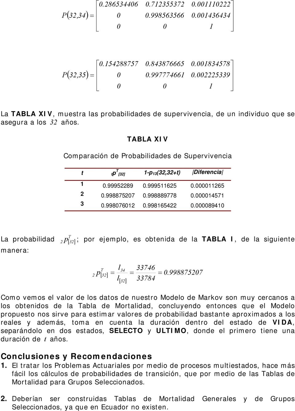 ABLA XIV Comparación de Probabilidades de Supervivencia t tp [32] -p 3(32,32+t) Diferencia.99952289.9995625.265 2.99887527.998889778.457 3.998762.99865422.