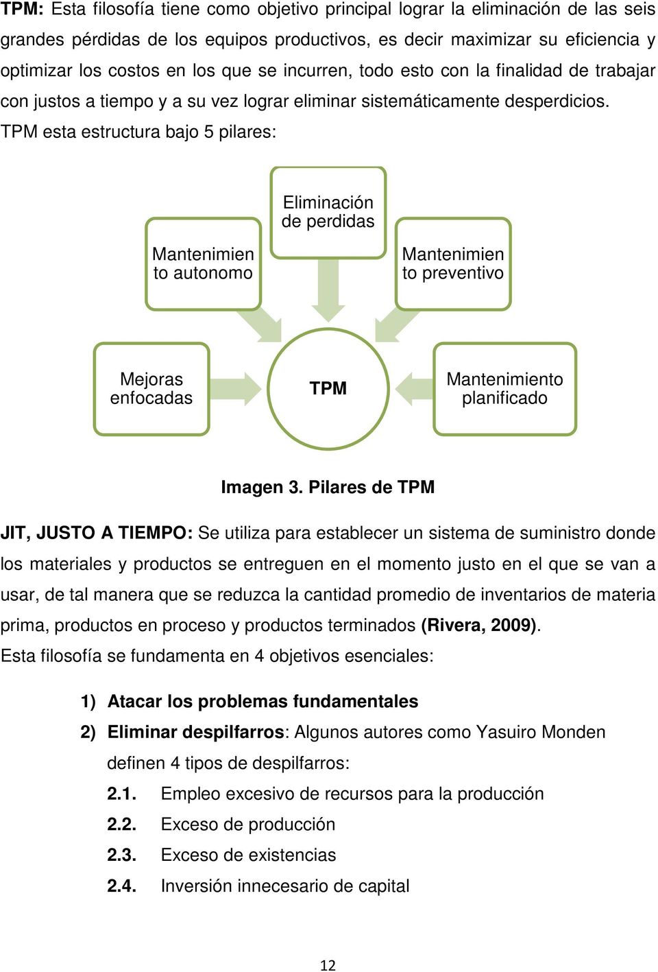 TPM esta estructura bajo 5 pilares: Eliminación de perdidas Mantenimien to autonomo Mantenimien to preventivo Mejoras enfocadas TPM Mantenimiento planificado Imagen 3.