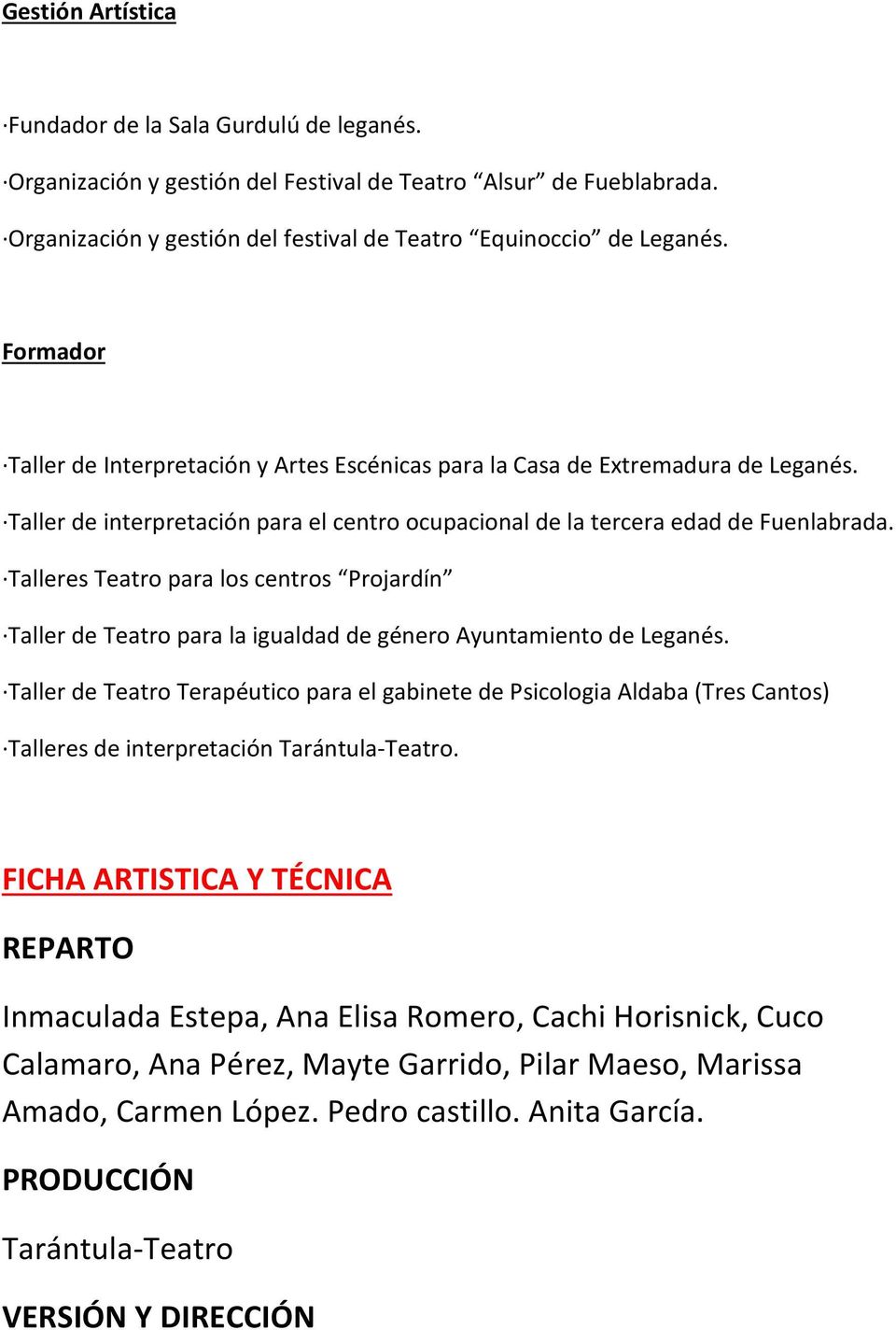 Talleres Teatro para los centros Projardín Taller de Teatro para la igualdad de género Ayuntamiento de Leganés.