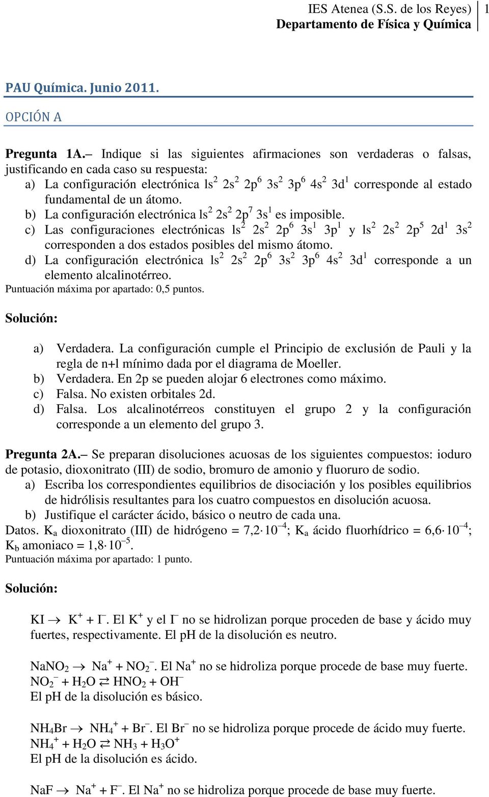 fundamental de un átomo. b) La configuración electrónica ls 2 2s 2 2p 7 3s 1 es imposible.