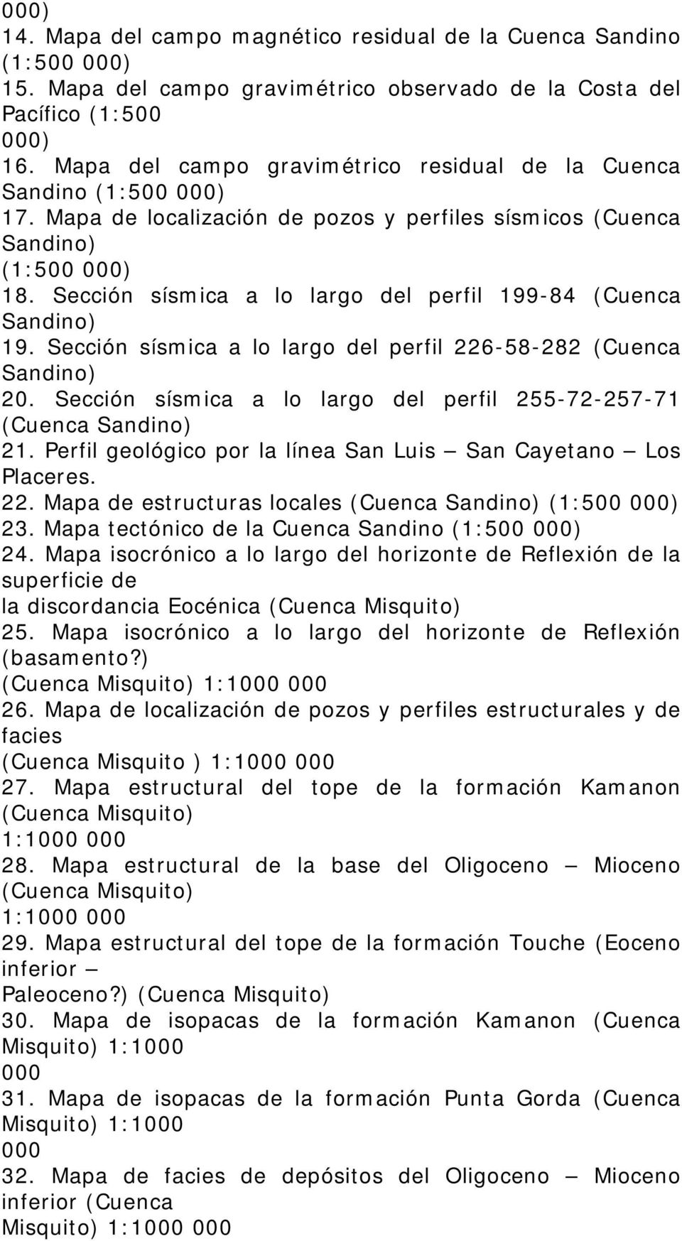 Sección sísmica a lo largo del perfil 199-84 (Cuenca Sandino) 19. Sección sísmica a lo largo del perfil 226-58-282 (Cuenca Sandino) 20.