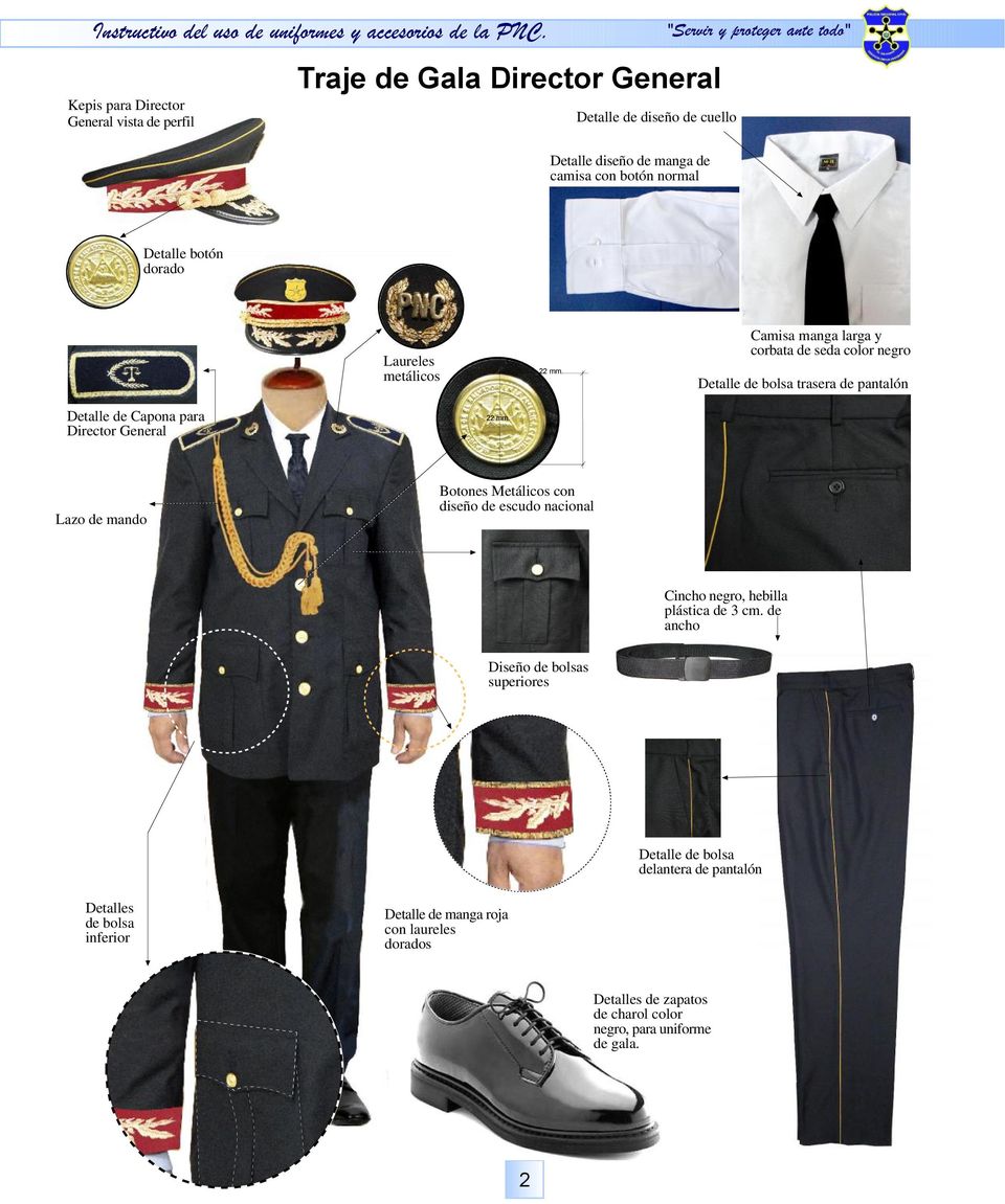pantalón Botones Metálicos con diseño de escudo nacional Lazo de mando Cincho negro, hebilla plástica de 3 cm.