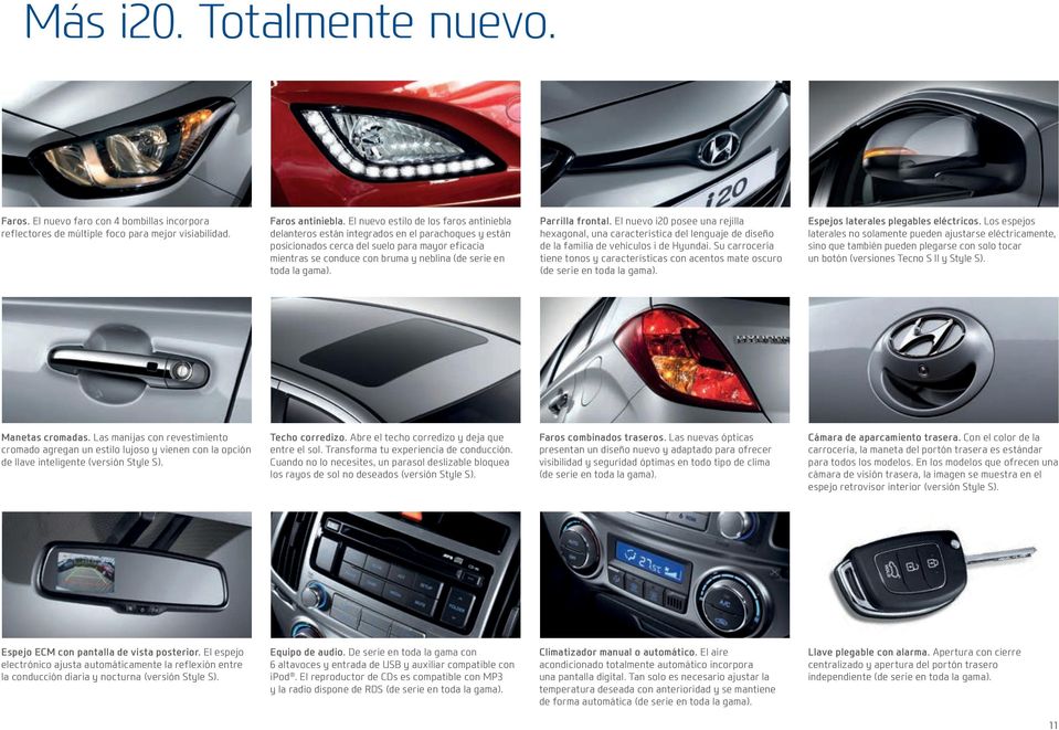 toda la gama). Parrilla frontal. El nuevo i20 posee una rejilla hexagonal, una característica del lenguaje de diseño de la familia de vehículos i de Hyundai.