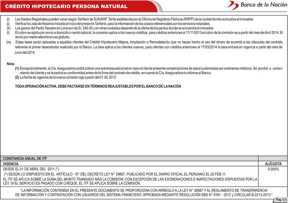 Veriﬁcar la Lista de Notarios incluida al inicio del presente Tarifario, para la información de los costos referenciales por los servicios notariales. Los gastos del Perito Tasador en Lima son de S/.