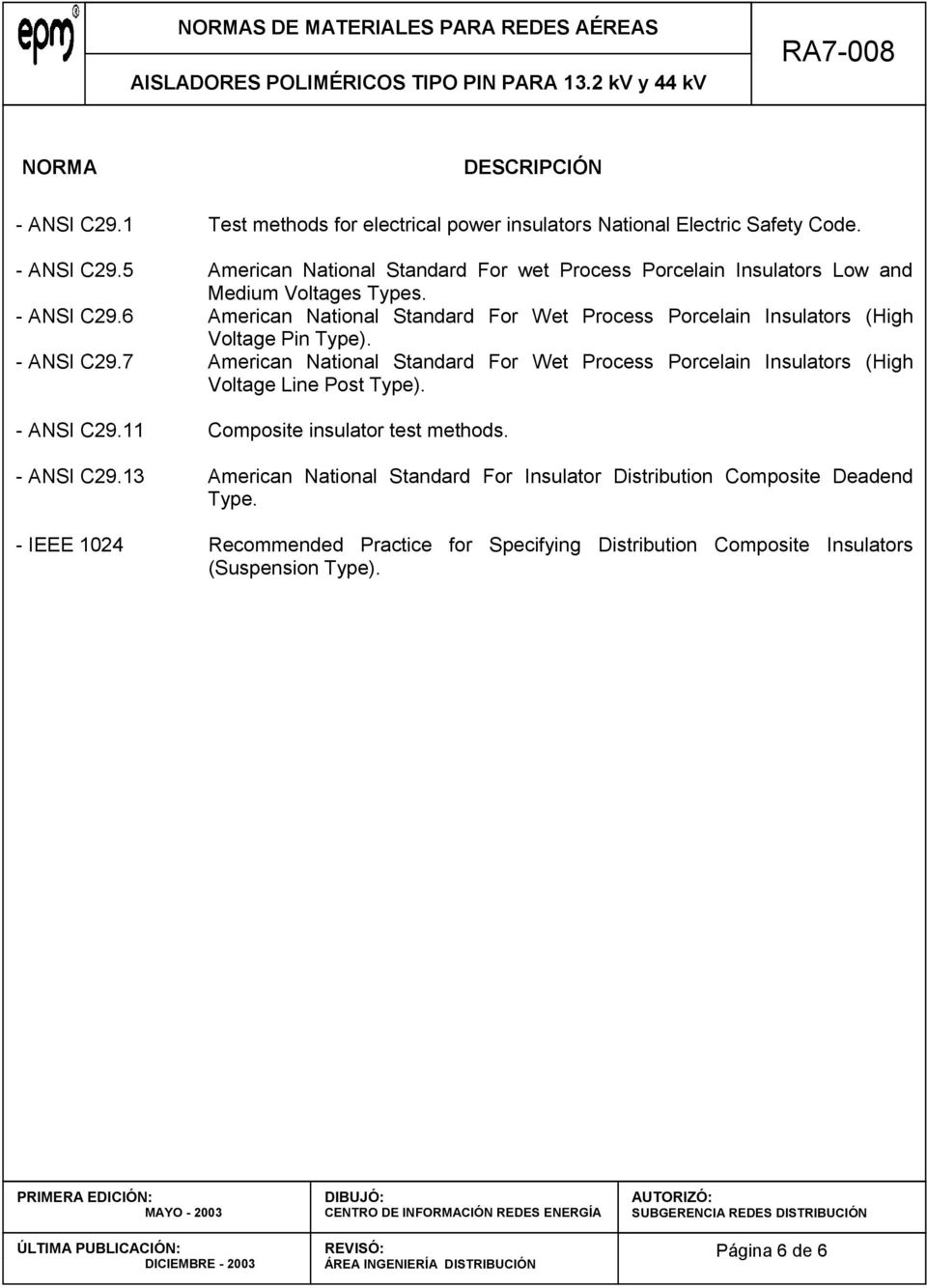 7 American National Standard For Wet Process Porcelain Insulators (High Voltage Line Post Type). - ANSI C29.