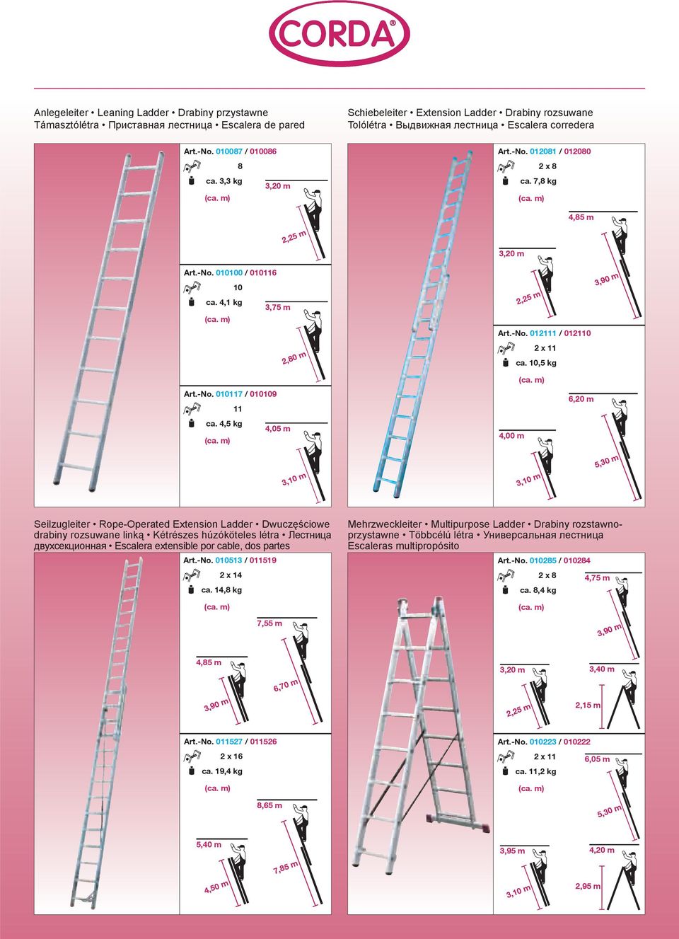 4,5 kg 4,05 m 6,20 m 5,30 m Seilzugleiter Rope-Operated Extension Ladder Dwuczęściowe drabiny rozsuwane linką Kétrészes húzóköteles létra Лестница двухсекционная Escalera extensible por cable, dos