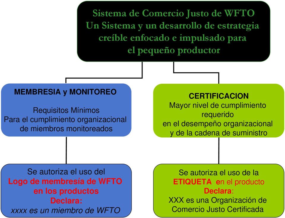 requerido en el desempeño organizacional y de la cadena de suministro Se autoriza el uso del Logo de membresía de WFTO en los productos