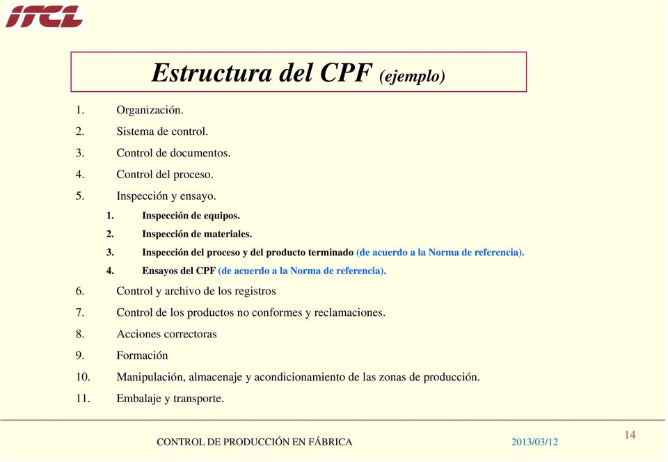 Ensayos del CPF (de acuerdo a la Norma de referencia). 6. Control y archivo de los registros 7.