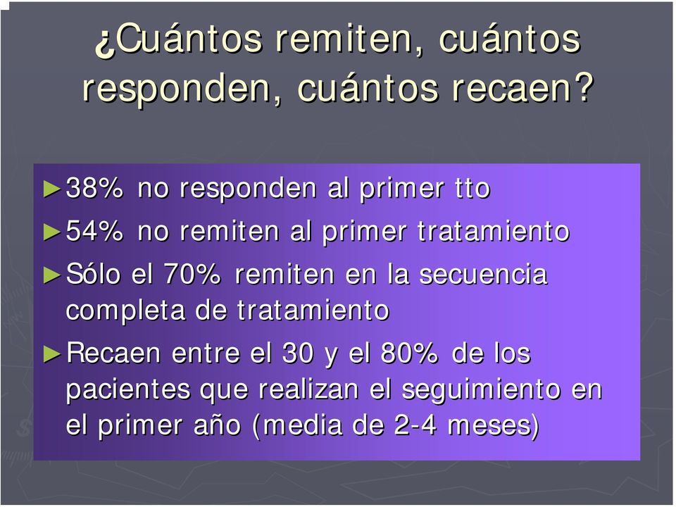 Sólo el 70% remiten en la secuencia completa de tratamiento Recaen Recaen