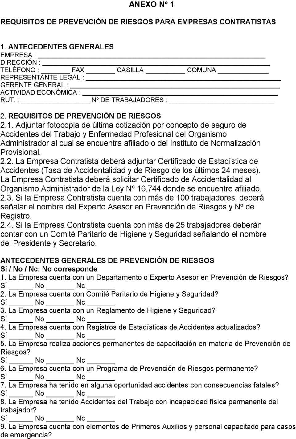 REQUISITOS DE PREVENCIÓN DE RIESGOS 2.1.