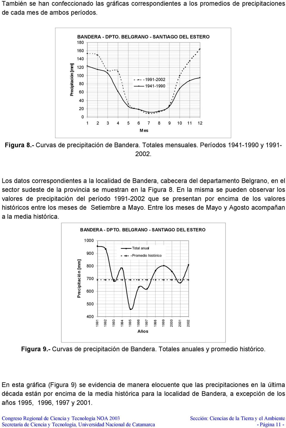 Períodos 1941-1990 y 1991-2002. Los datos correspondientes a la localidad de Bandera, cabecera del departamento Belgrano, en el sector sudeste de la provincia se muestran en la Figura 8.