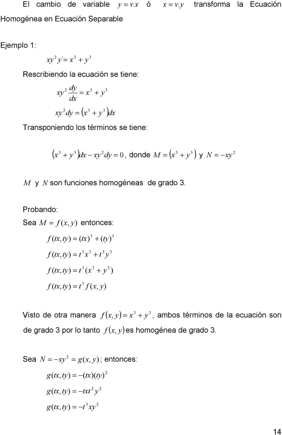 términos s tin: ( d d 0, dond M ( N M N son funcions homogénas d grado.