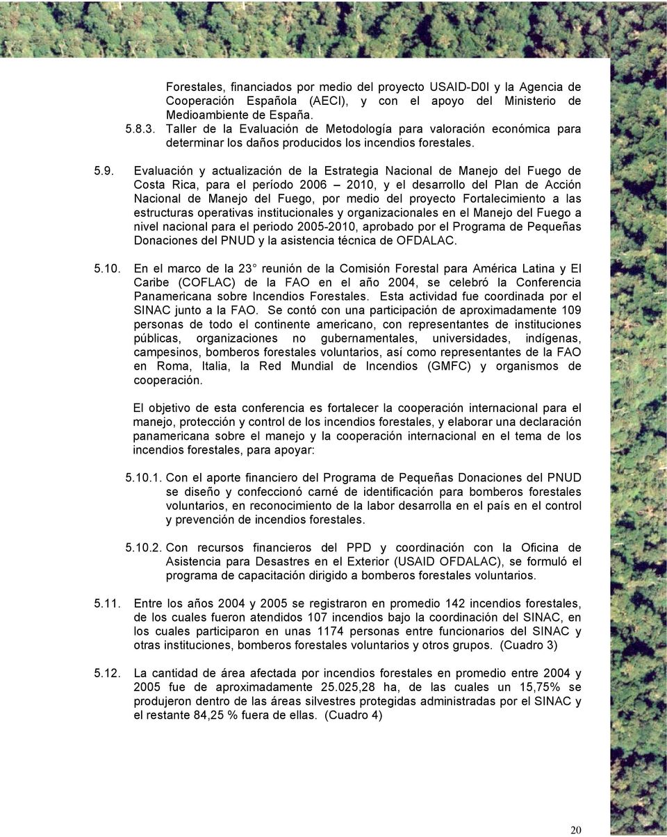 Evaluación y actualización de la Estrategia Nacional de Manejo del Fuego de Costa Rica, para el período 2006 2010, y el desarrollo del Plan de Acción Nacional de Manejo del Fuego, por medio del