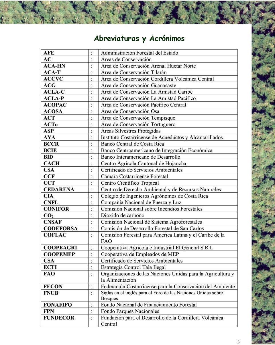 Conservación Pacífico Central ACOSA : Área de Conservación Osa ACT : Área de Conservación Tempisque ACTo : Área de Conservación Tortuguero ASP : Áreas Silvestres Protegidas AYA : Instituto