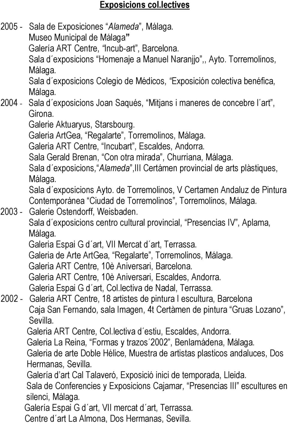 Galeria ArtGea, Regalarte, Torremolinos, Galeria ART Centre, Incubart, Escaldes, Andorra.