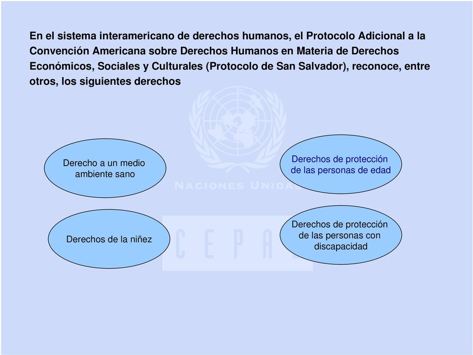 Salvador), reconoce, entre otros, los siguientes derechos Derecho a un medio ambiente sano Derechos de