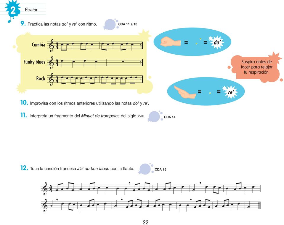 Improvisa con los ritmos anteriores utilizando las notas do y re.