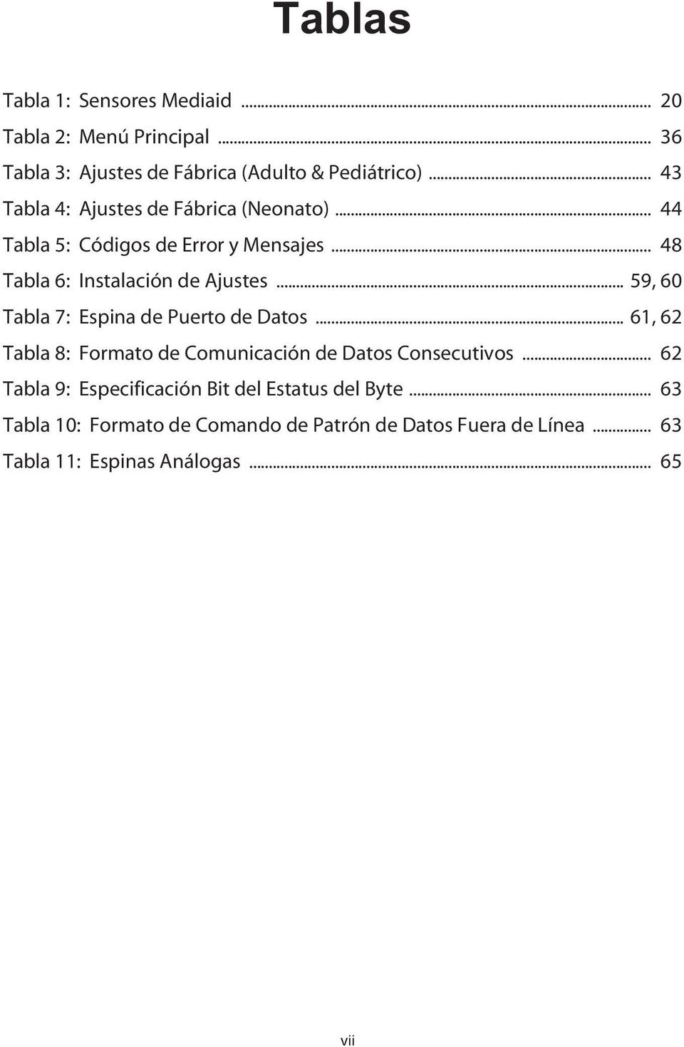 .. 59, 60 Tabla 7: Espina de Puerto de Datos... 61, 62 Tabla 8: Formato de Comunicación de Datos Consecutivos.
