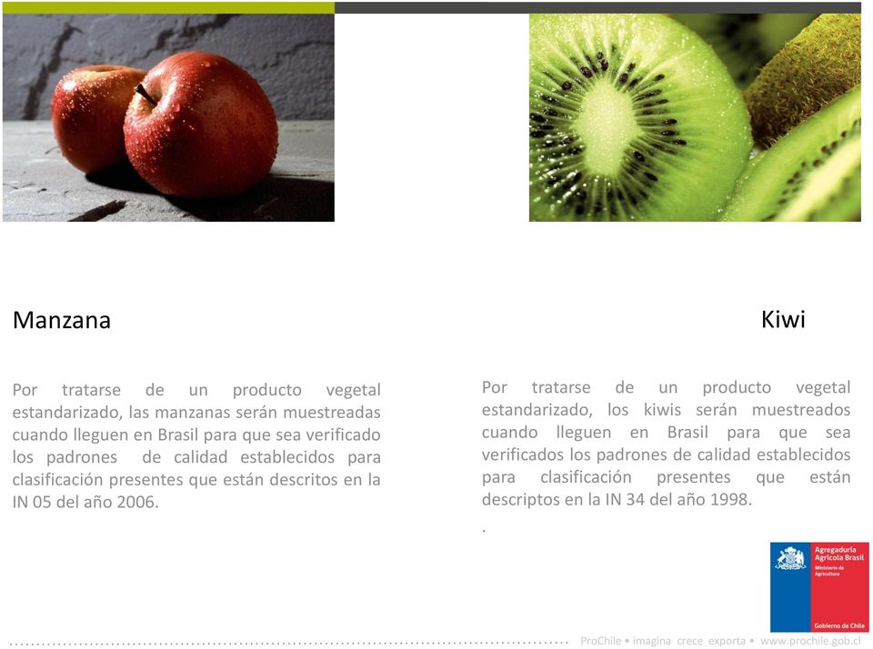 2006. Por tratarse de un producto vegetal estandarizado, los kiwis serán muestreados cuando lleguen en Brasil para que sea