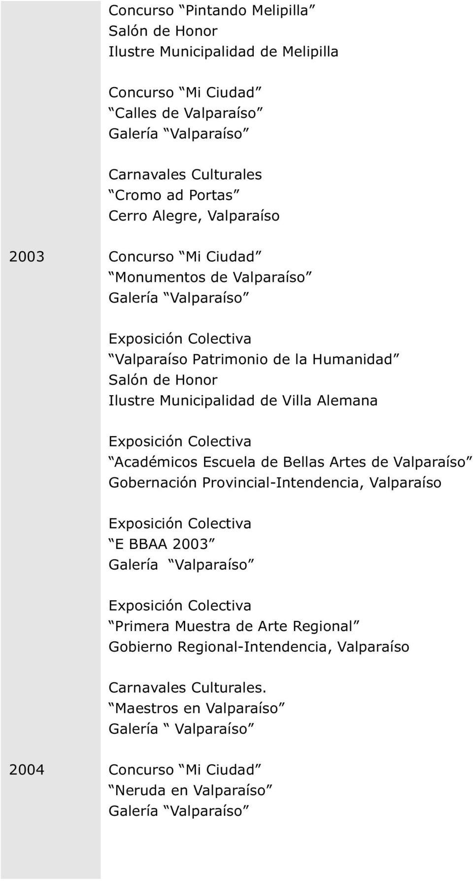Alemana Académicos Escuela de Bellas Artes de Valparaíso Gobernación Provincial-Intendencia, Valparaíso E BBAA 2003 Primera Muestra de Arte