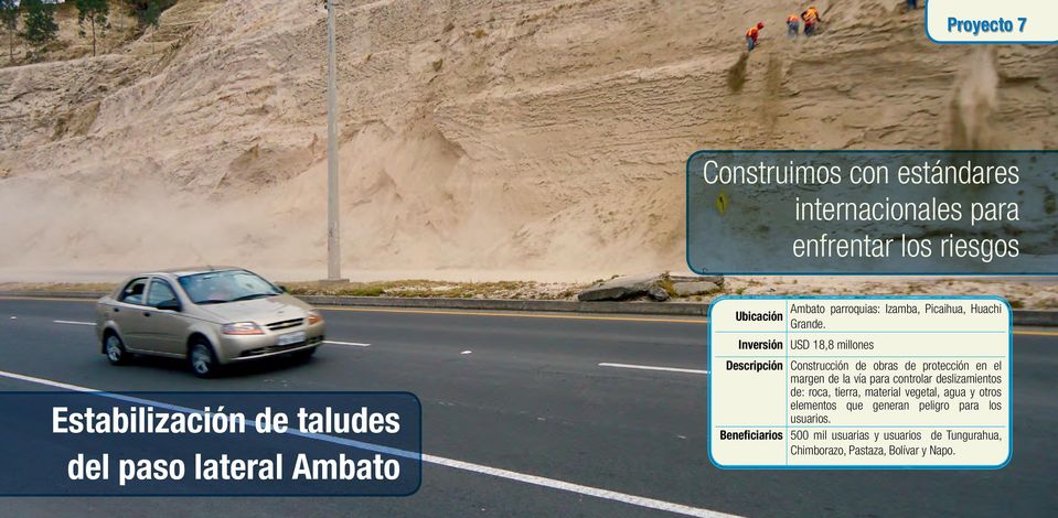 Inversión USD 18,8 millones Descripción Construcción de obras de protección en el margen de la vía para controlar deslizamientos