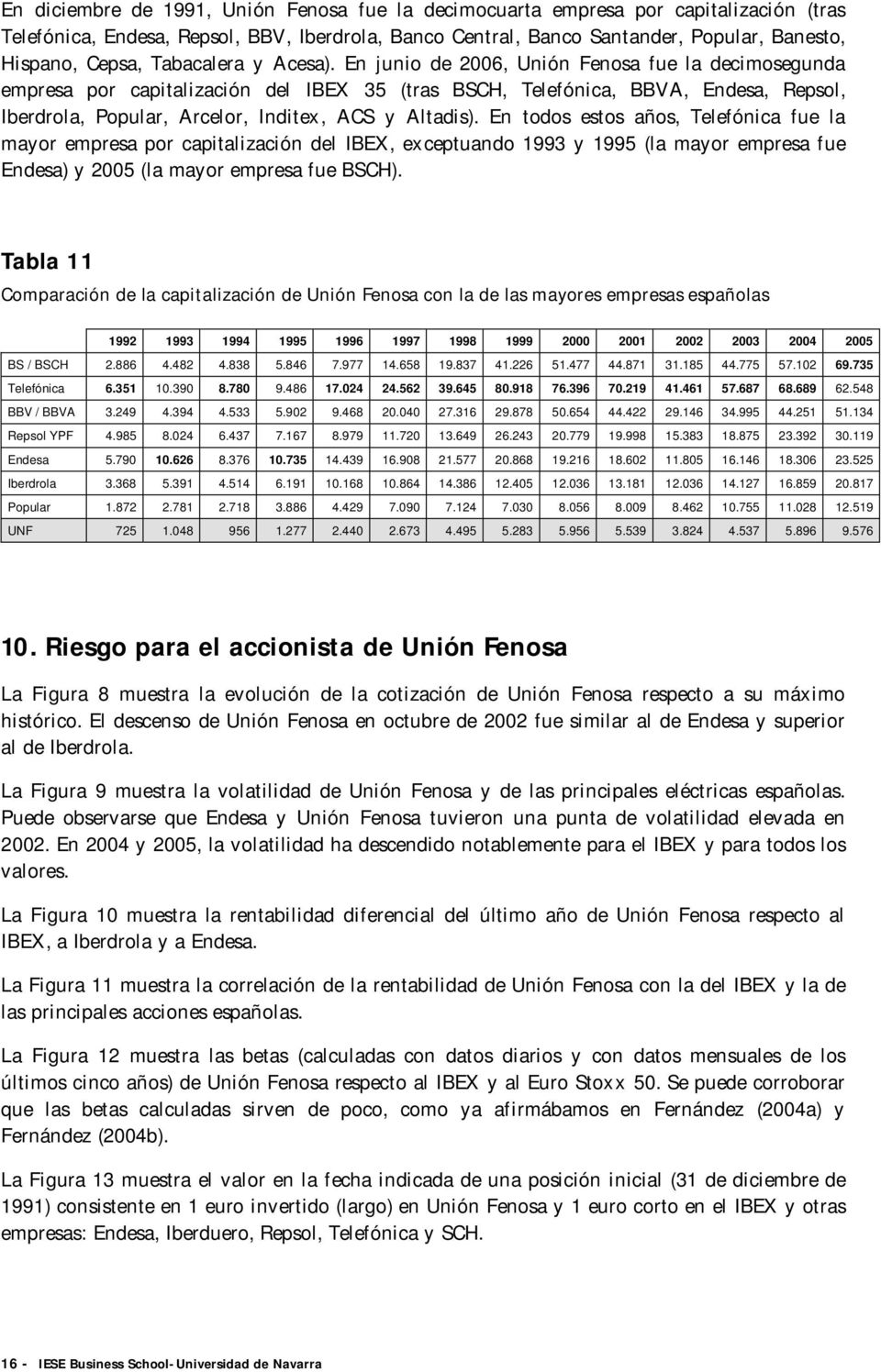 En junio de 2006, Unión Fenosa fue la decimosegunda empresa por capitalización del IBEX 35 (tras BSCH, Telefónica, BBVA, Endesa, Repsol, Iberdrola, Popular, Arcelor, Inditex, ACS y Altadis).